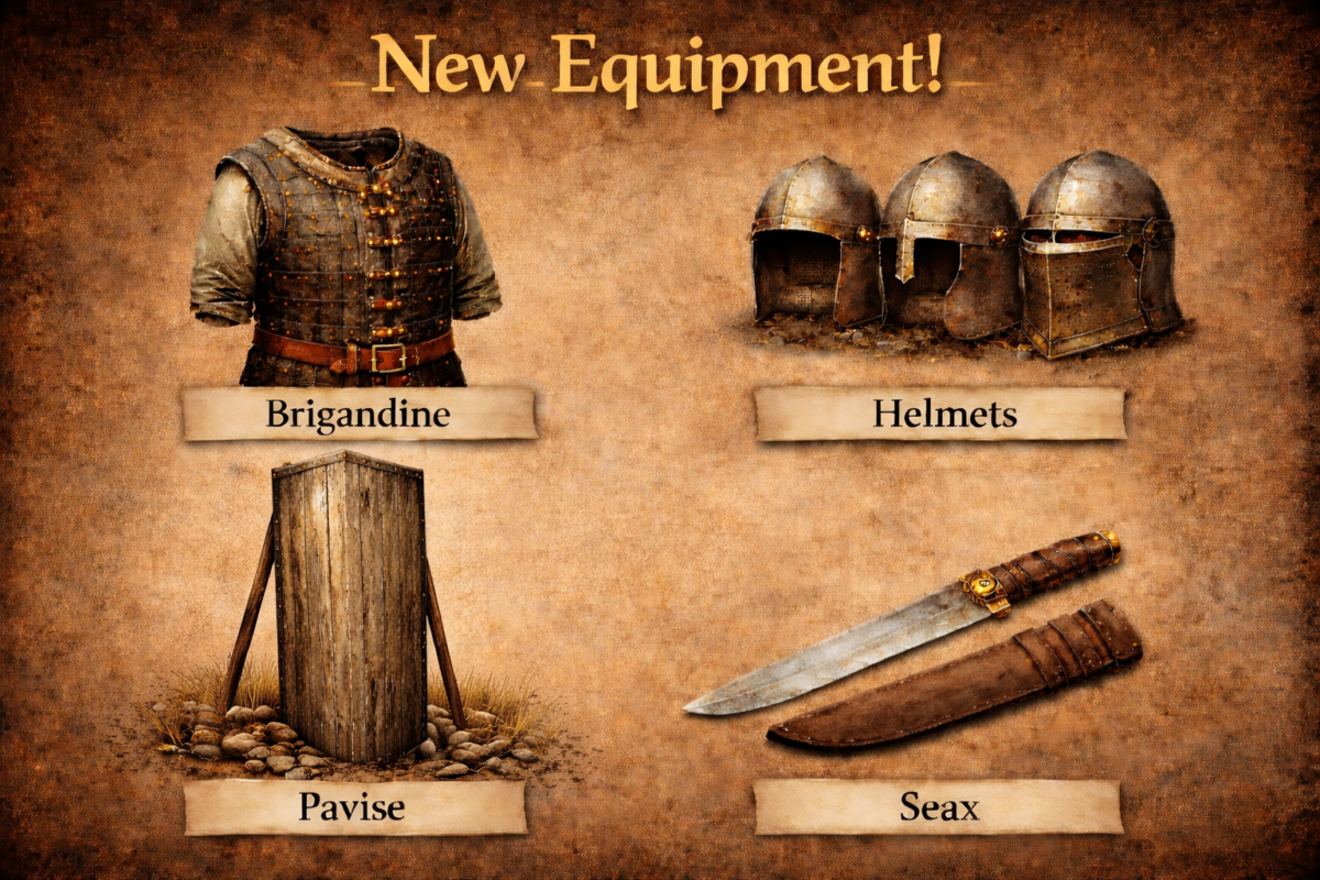 Brigandine, Helmets, Pavise, and Seax | New Equipment | Fantasy Setting